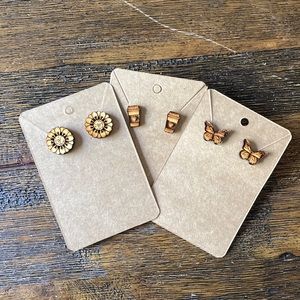 Set of 3 homemade wood earrings coffee flowers butterflies